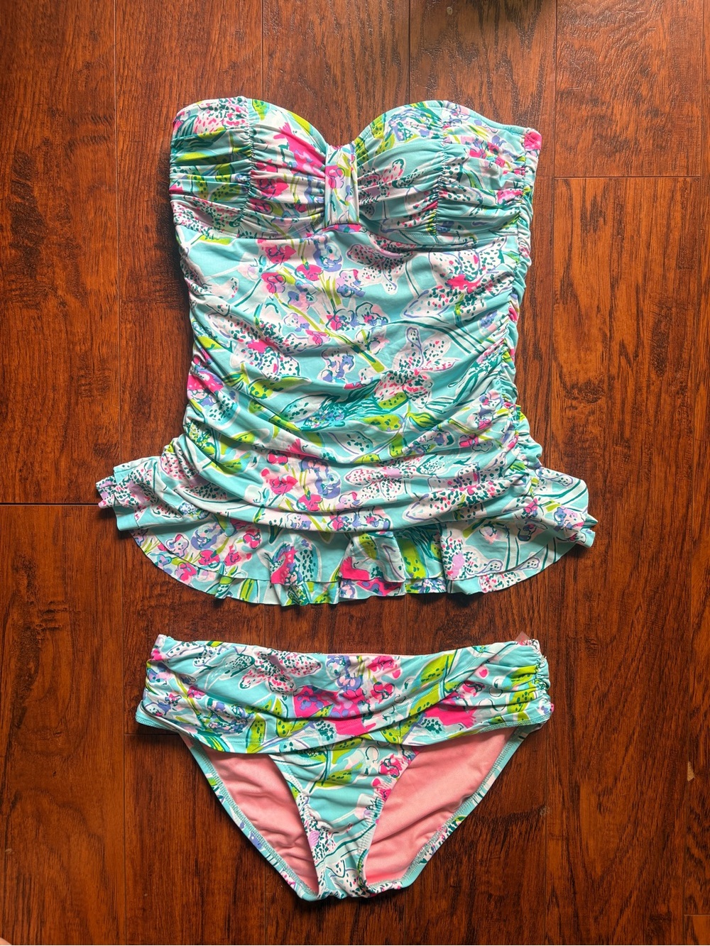 Lilly Pulitzer Carmen Ruffled Tankini Set in Bali Blue Sway This Way Swim Size 0